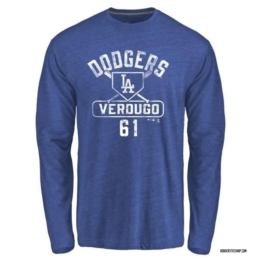 Men's Alex Verdugo Los Angeles Dodgers Base Runner Tri-Blend Long Sleeve T- Shirt - Royal